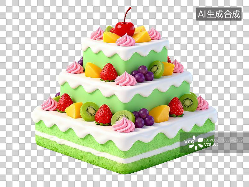 【AI数字艺术】生日主题 三层水果蛋糕图片素材