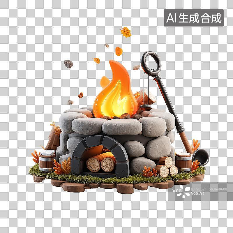 【AI数字艺术】石砌火炉与燃烧火焰图片素材