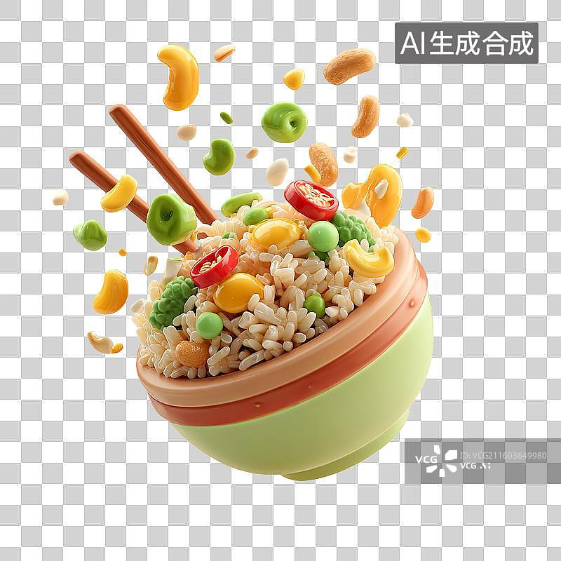 【AI数字艺术】悬浮的炒饭与鸡蛋图片素材