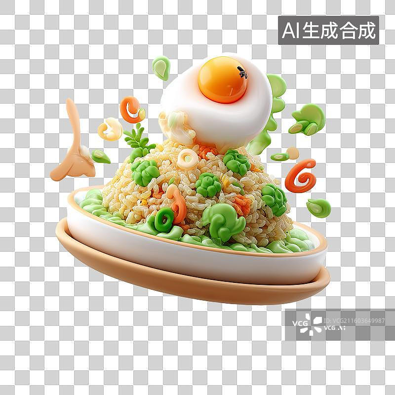 【AI数字艺术】悬浮的炒饭与鸡蛋图片素材