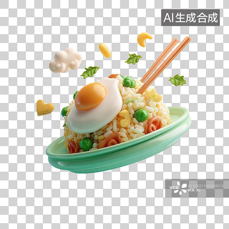 【AI数字艺术】悬浮的炒饭与鸡蛋图片素材