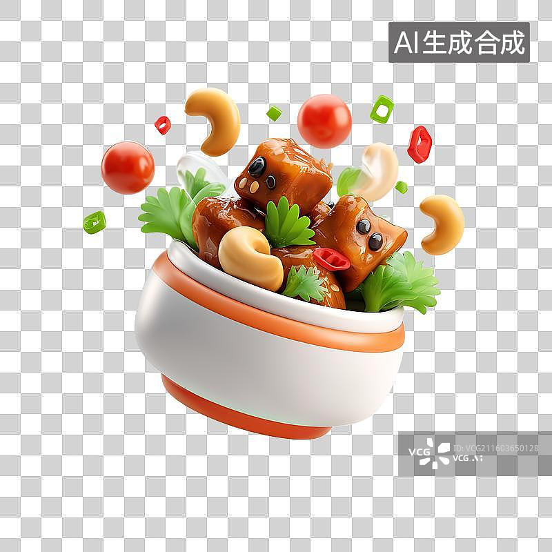 【AI数字艺术】宫保鸡丁3D卡通菜肴图片素材