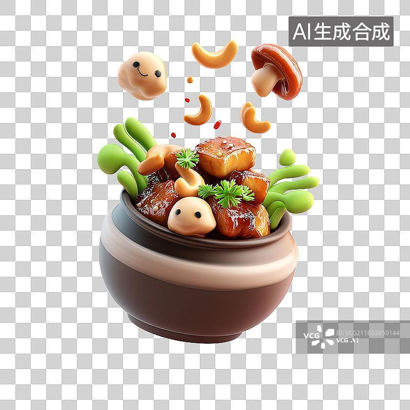 【AI数字艺术】宫保鸡丁3D卡通菜肴图片素材