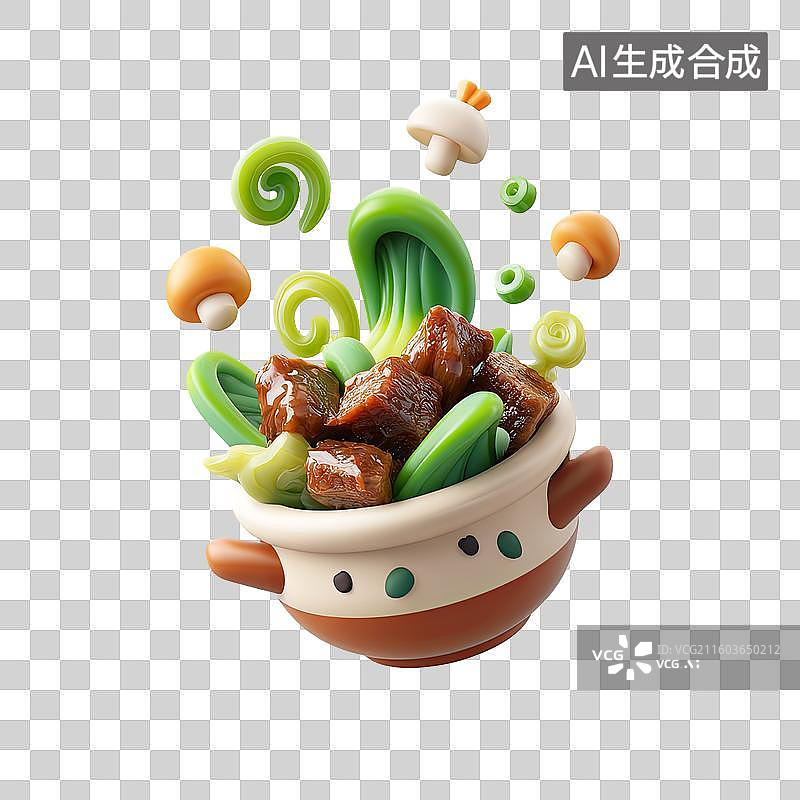 【AI数字艺术】回锅肉卡通可爱3D菜肴图片素材