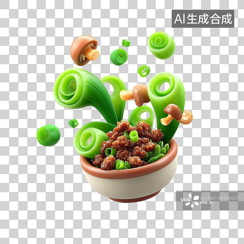 【AI数字艺术】回锅肉卡通可爱3D菜肴图片素材