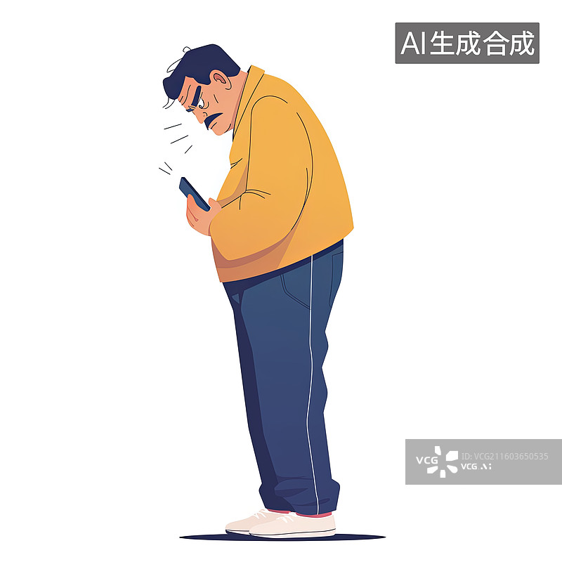 【AI数字艺术】男子低头看手机图片素材