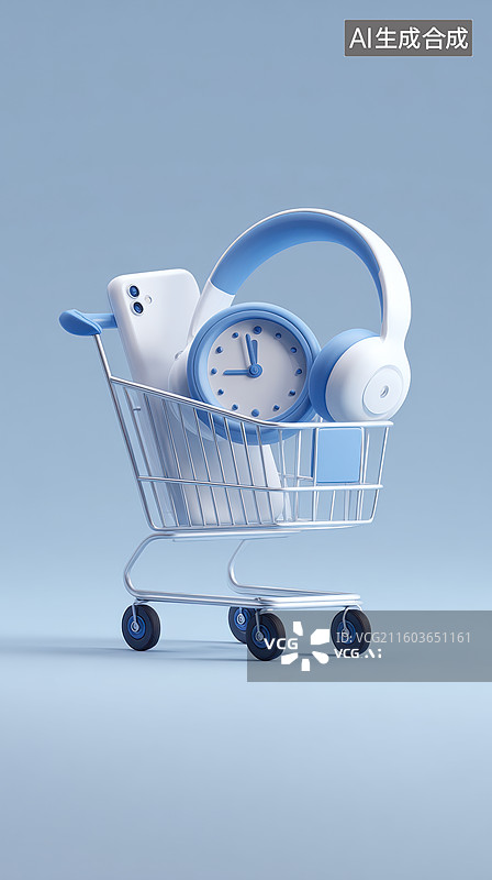 【AI数字艺术】购物车中的电子产品图片素材