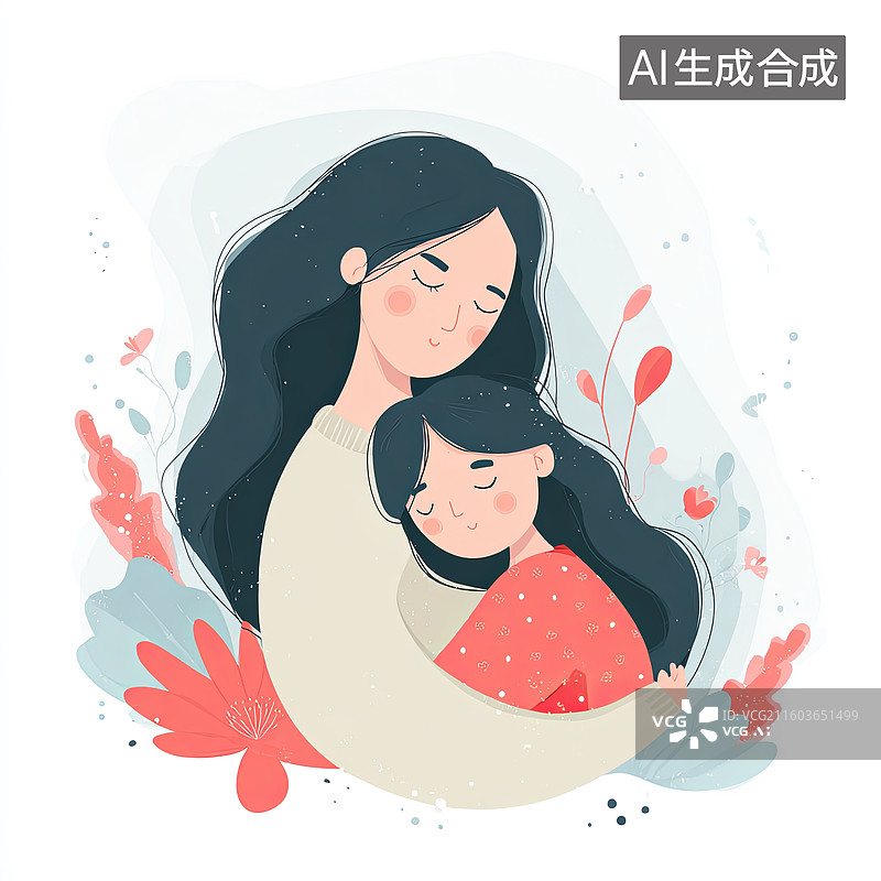 【AI数字艺术】母亲怀抱女儿的温馨画面图片素材