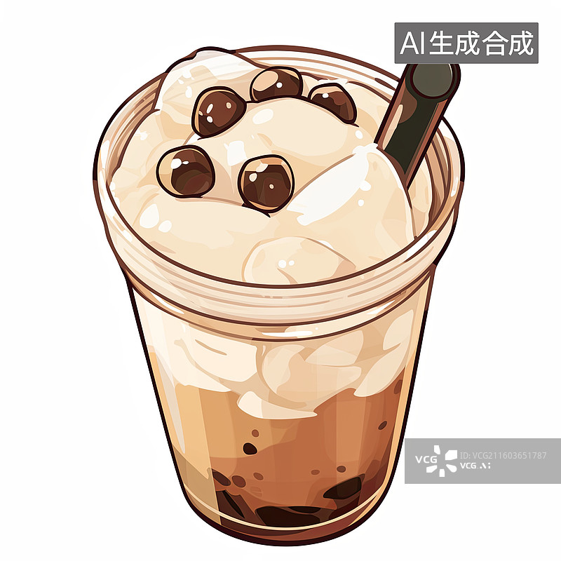 【AI数字艺术】冰咖啡配奶油和巧克力豆图片素材
