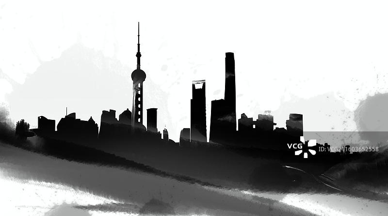 上海东方明珠水墨都市设计插画图片素材