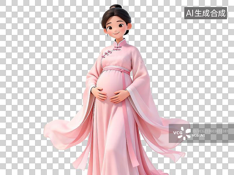 【AI数字艺术】母婴亲子主题 孕妇身穿粉色传统服饰图片素材