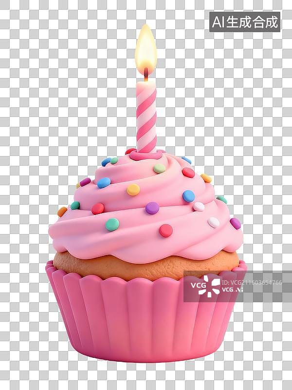 【AI数字艺术】3D卡通黏土风生日主题元素粉色纸杯蛋糕图片素材