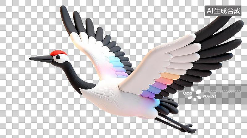 【AI数字艺术】3D卡通黏土风生日主题元素仙鹤图片素材