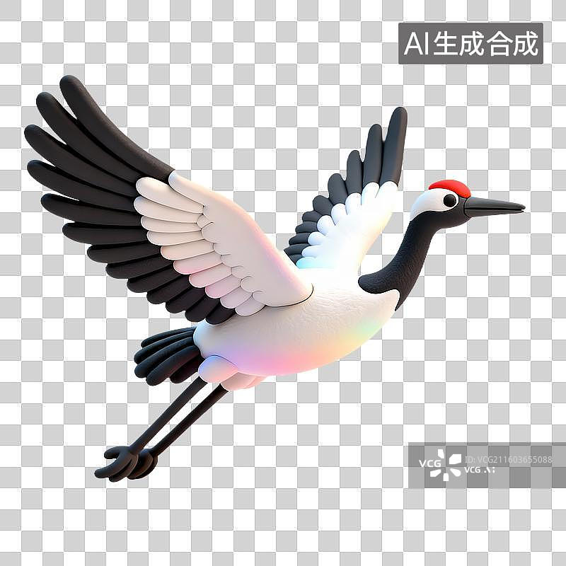 【AI数字艺术】3D卡通黏土风生日主题元素仙鹤图片素材