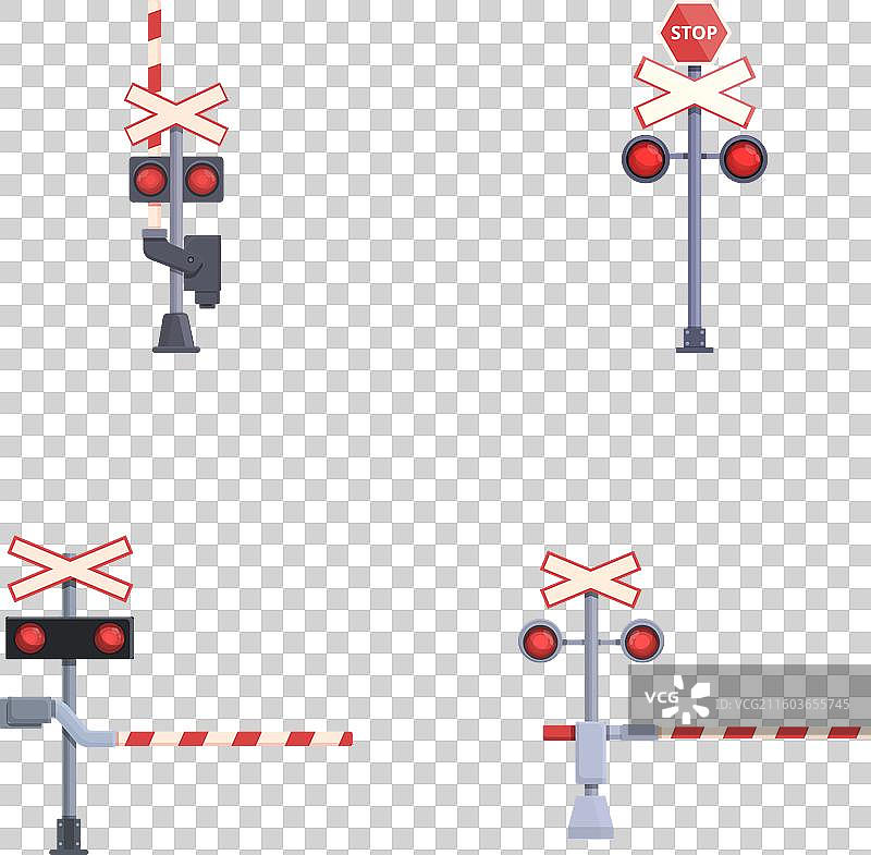卡通风格的铁路道口图标集图片素材