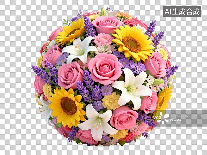 【AI数字艺术】装饰元素 创意花卉 多彩花束圆形排列图片素材