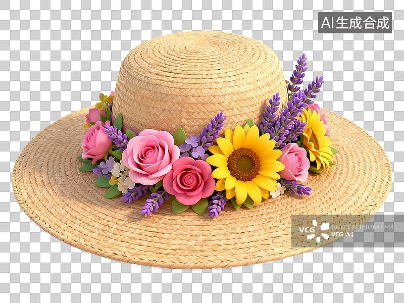 【AI数字艺术】装饰元素 创意花卉 花饰草帽图片素材