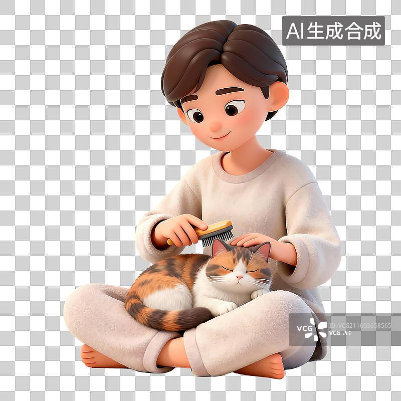 【AI数字艺术】3D可爱轻拟物风格宠物猫咪元素图片素材