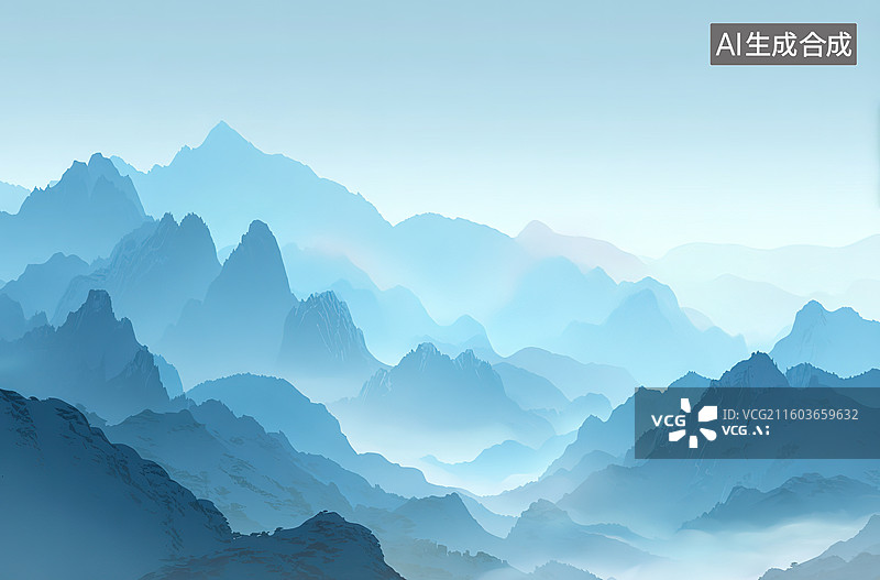 【AI数字艺术】层叠山峦雾霭缭绕图片素材