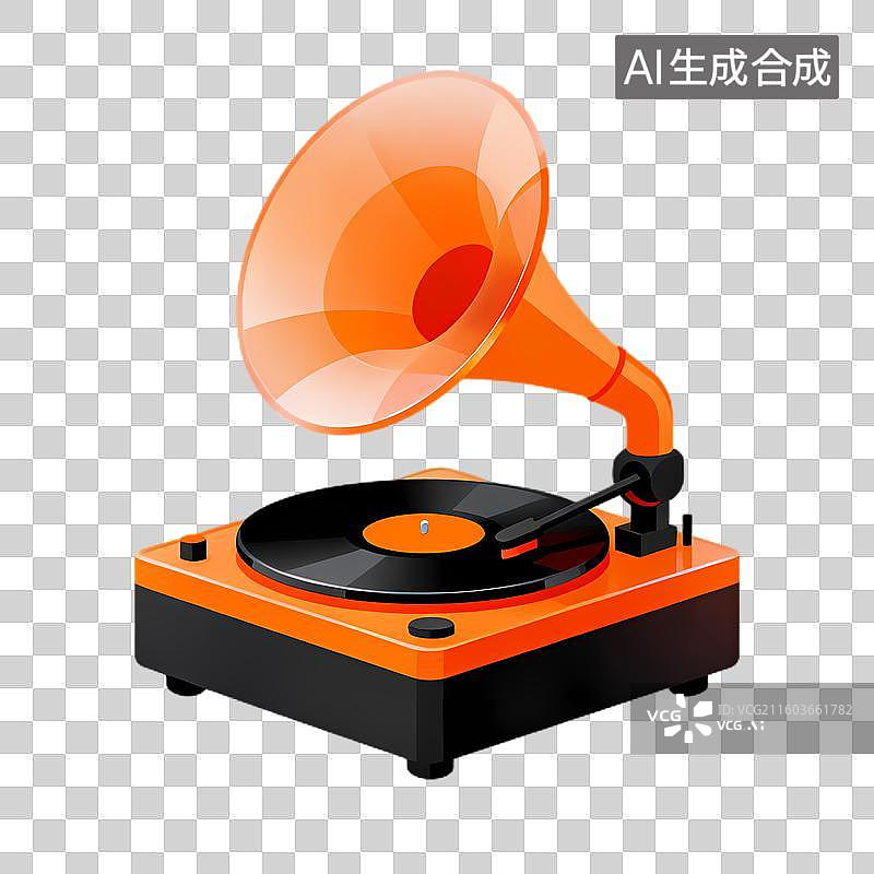 【AI数字艺术】橙色复古留声机图片素材