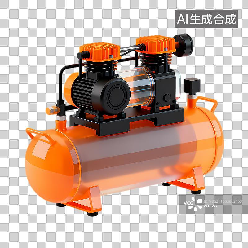 【AI数字艺术】橙色双缸工业用空气压缩机图片素材