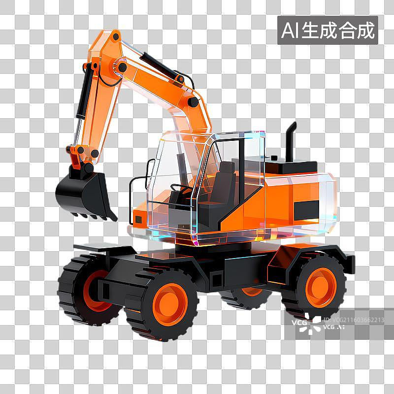 【AI数字艺术】橙色透明部件挖掘机3D模型图片素材