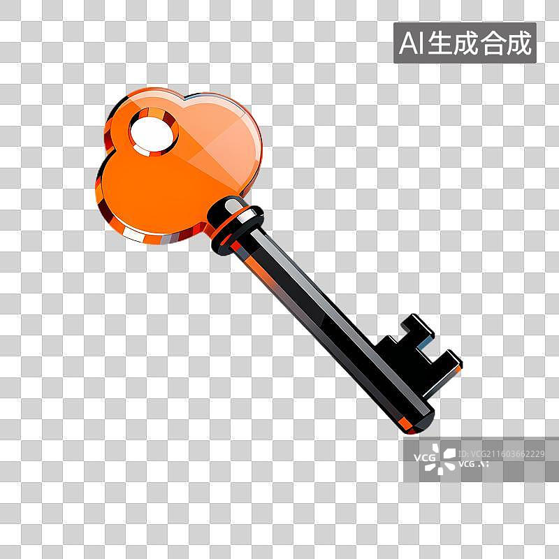 【AI数字艺术】橙色心形钥匙图片素材