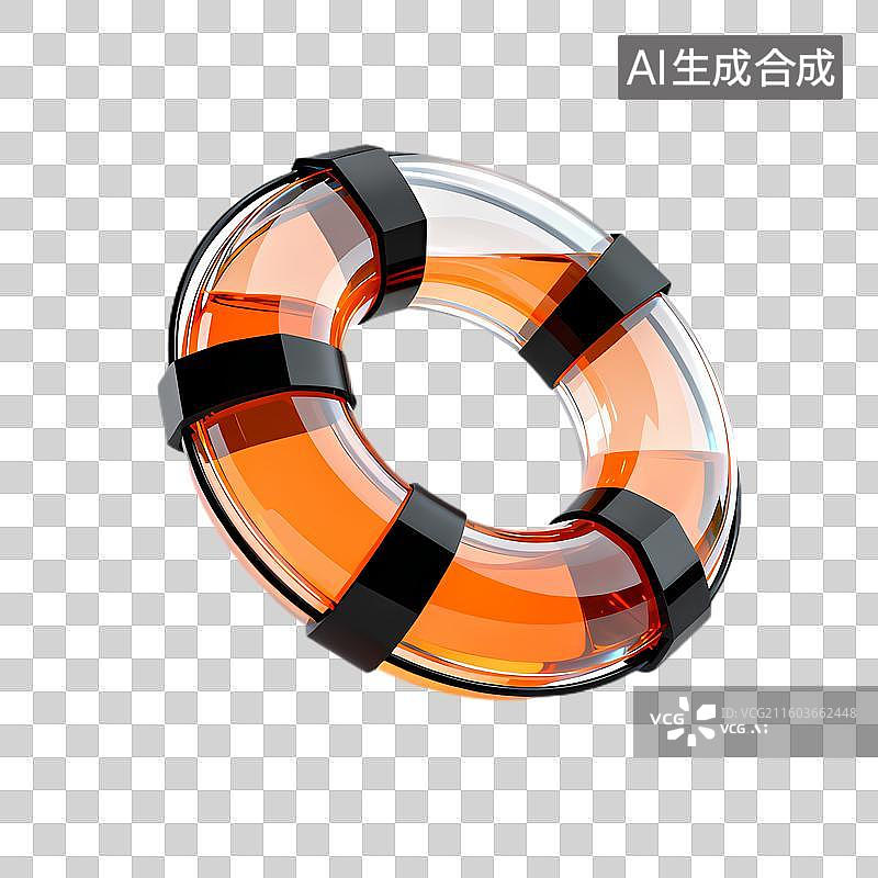 【AI数字艺术】透明橙色带黑带救生圈图片素材