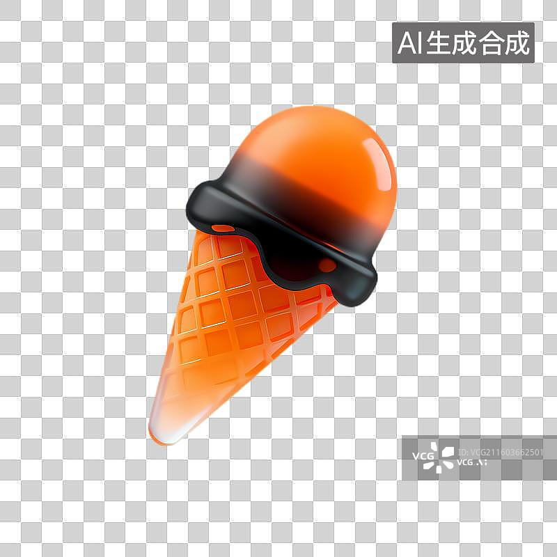 【AI数字艺术】橙色冰淇淋甜筒带黑色顶图片素材