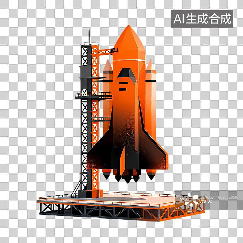【AI数字艺术】橙色火箭准备太空探索图片素材
