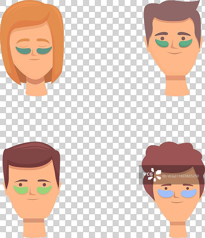 卡通风格的保湿贴片图标集，描绘了不同的人图片素材