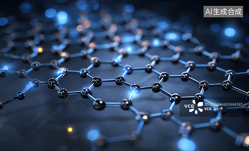 【AI数字艺术】碳原子六边形网格结构图片素材