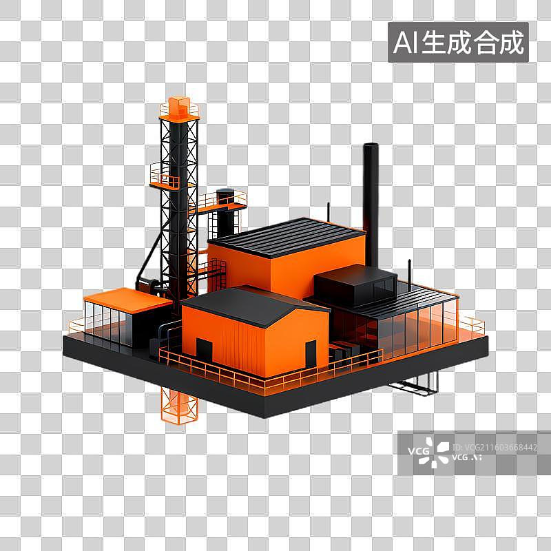 【AI数字艺术】橙色黑色工业设施模型图片素材