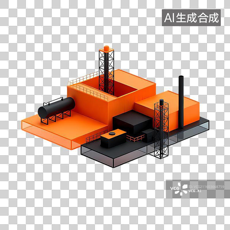 【AI数字艺术】等距视角的工业工厂建筑图片素材