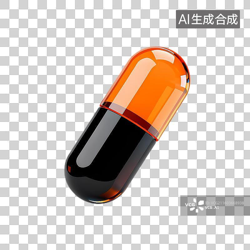 【AI数字艺术】橙色黑色胶囊状药物图片素材
