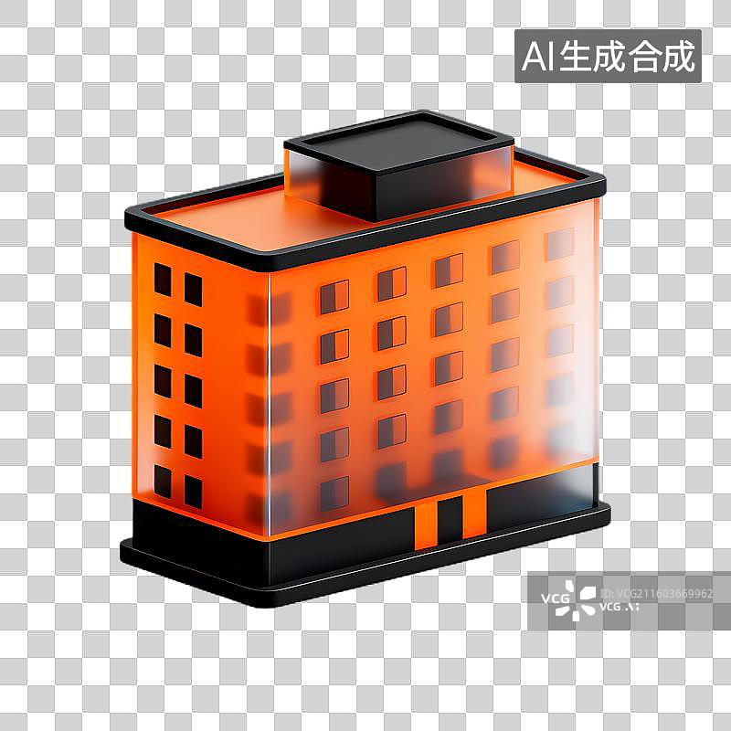【AI数字艺术】等距视角橙色建筑模型图片素材