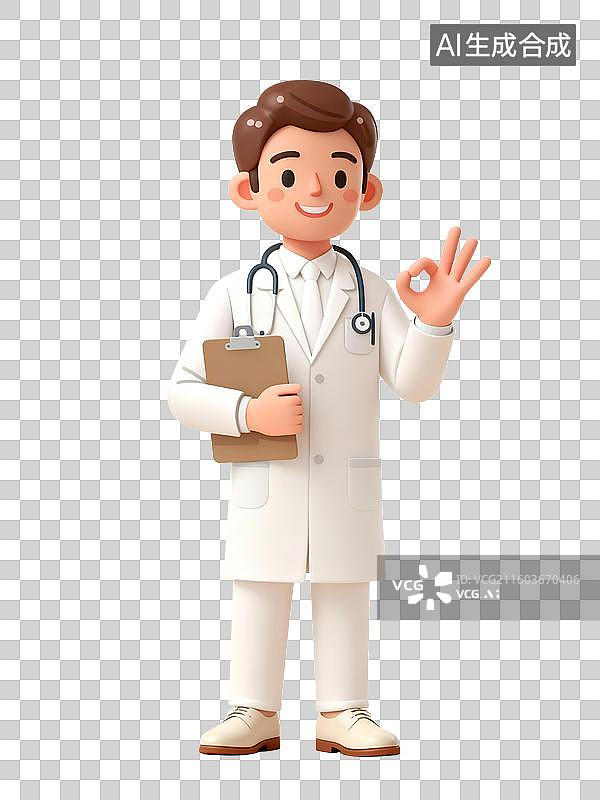 【AI数字艺术】3D渲染男医生职业人物，门诊部，病例，医院，中国医师节图片素材
