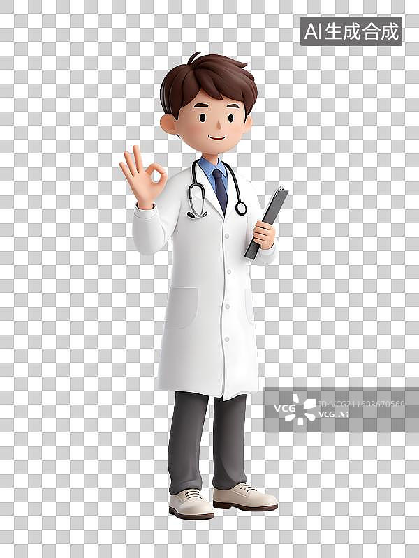 【AI数字艺术】3D渲染男医生职业人物，门诊部，病例，医院，中国医师节图片素材