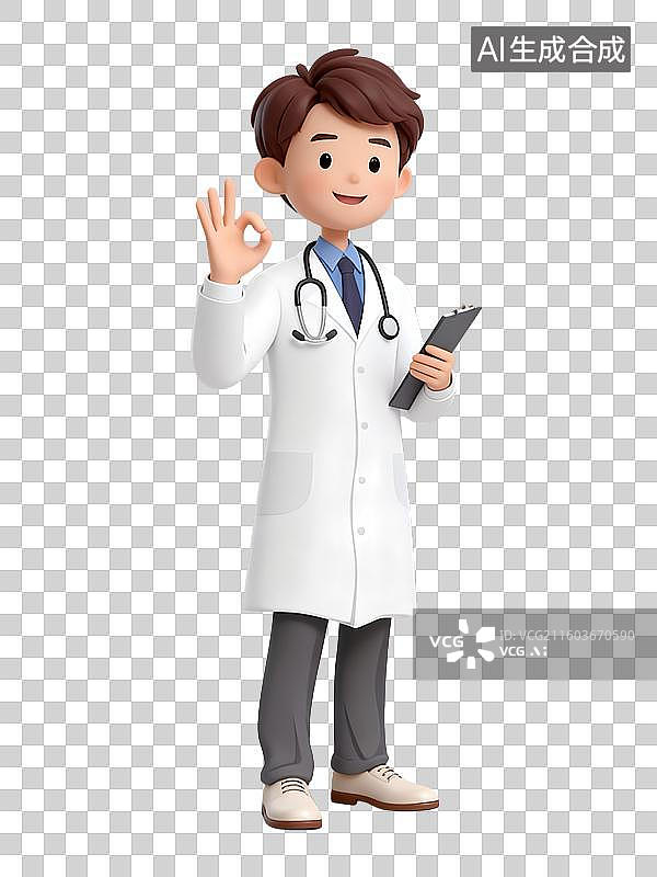 【AI数字艺术】3D渲染男医生职业人物，门诊部，病例，医院，中国医师节图片素材