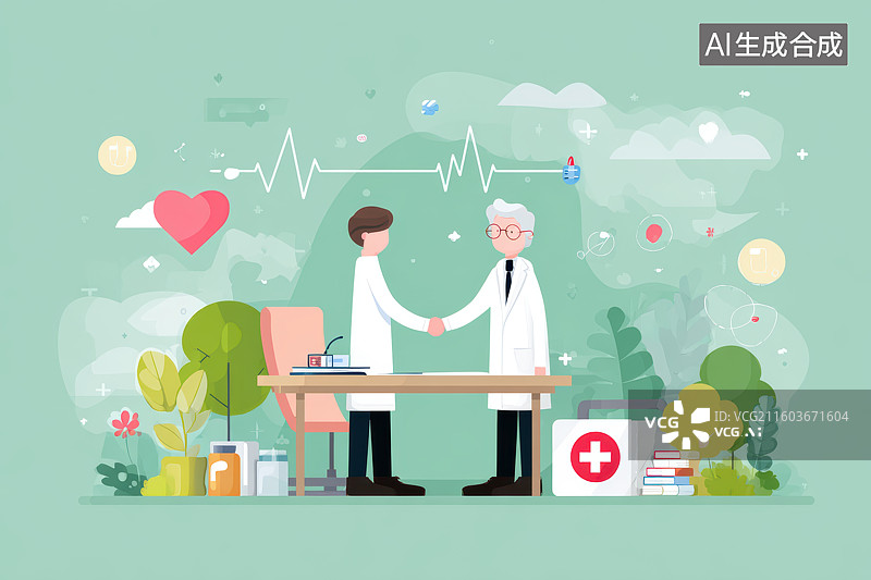 【AI数字艺术】医疗场景医生握手合作插画图片素材