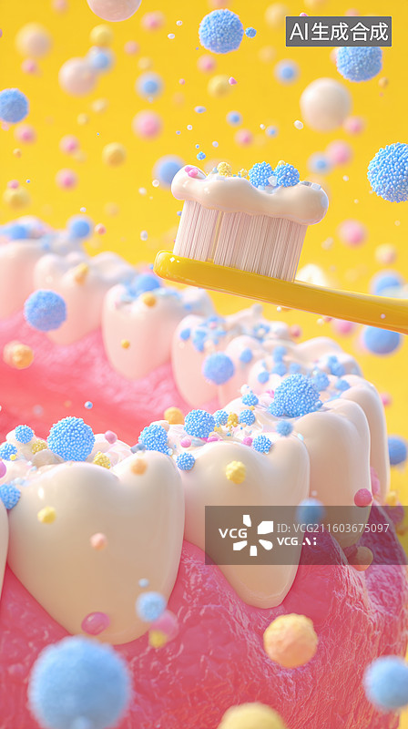 【AI数字艺术】牙刷清洁牙齿模型图片素材