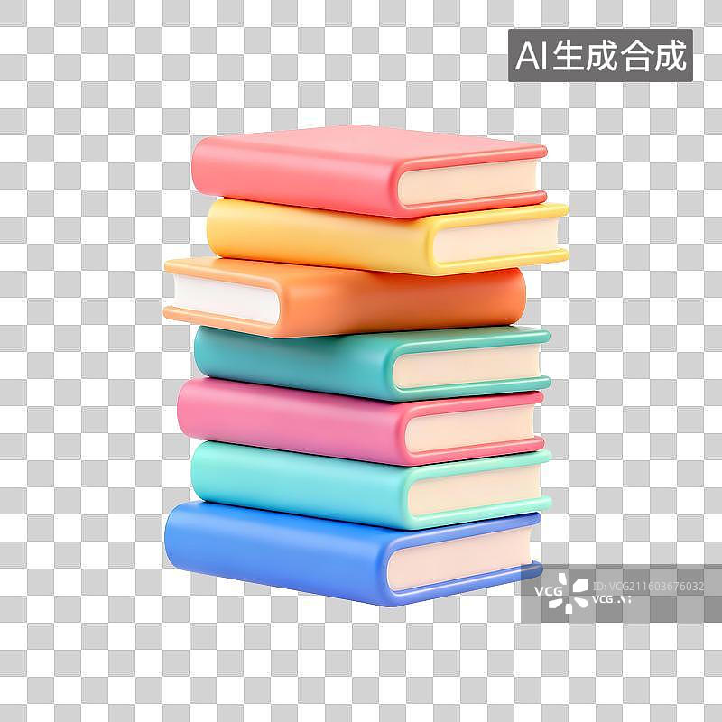 【AI数字艺术】卡通风格一堆色彩鲜艳的书3D渲染图片素材