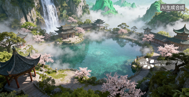 【AI数字艺术】山水园林仙境图片素材
