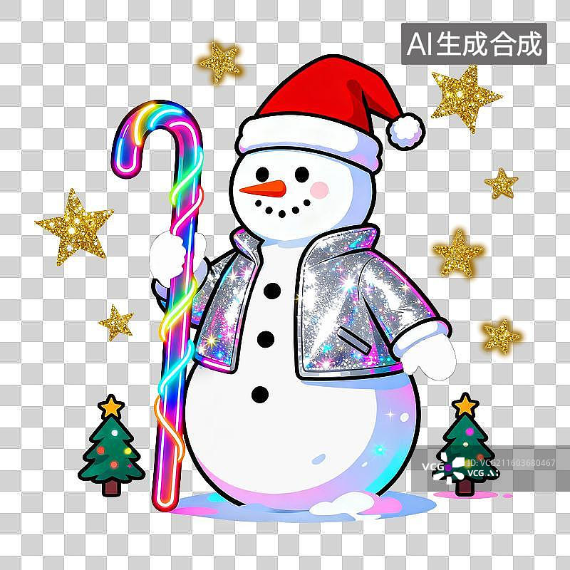 【AI数字艺术】雪人和拐杖图片素材