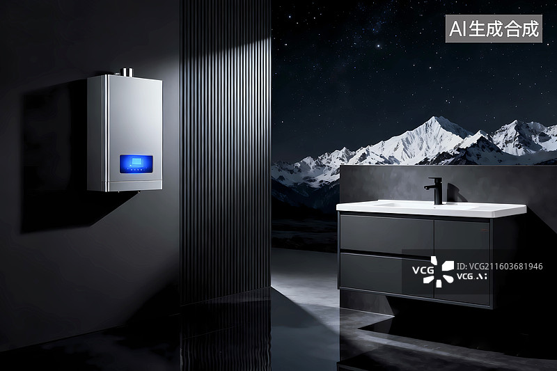 【AI数字艺术】暗色系星空夜晚质感热水器家电背景广告图图片素材