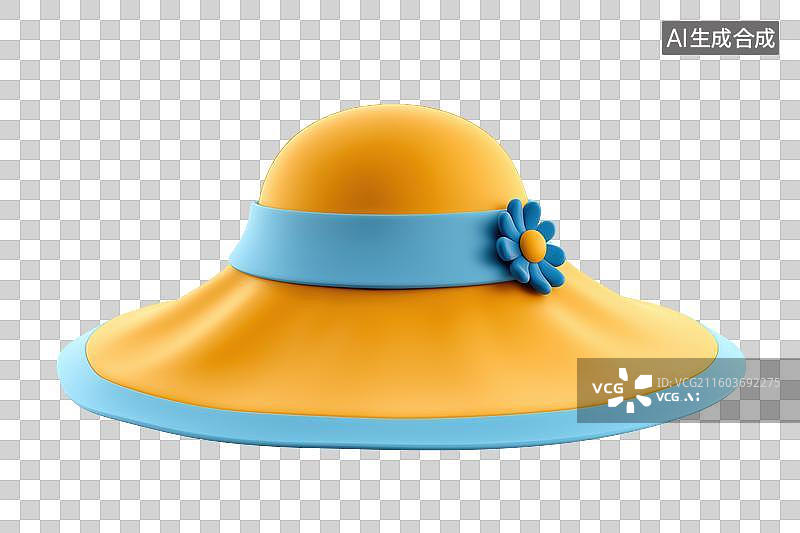 【AI数字艺术】黄色宽檐帽配浅蓝花朵装饰图片素材