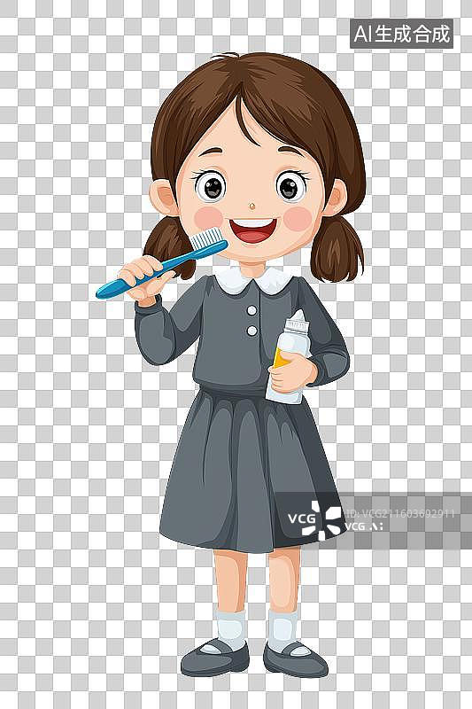 【AI数字艺术】女孩刷牙卡通形象图片素材