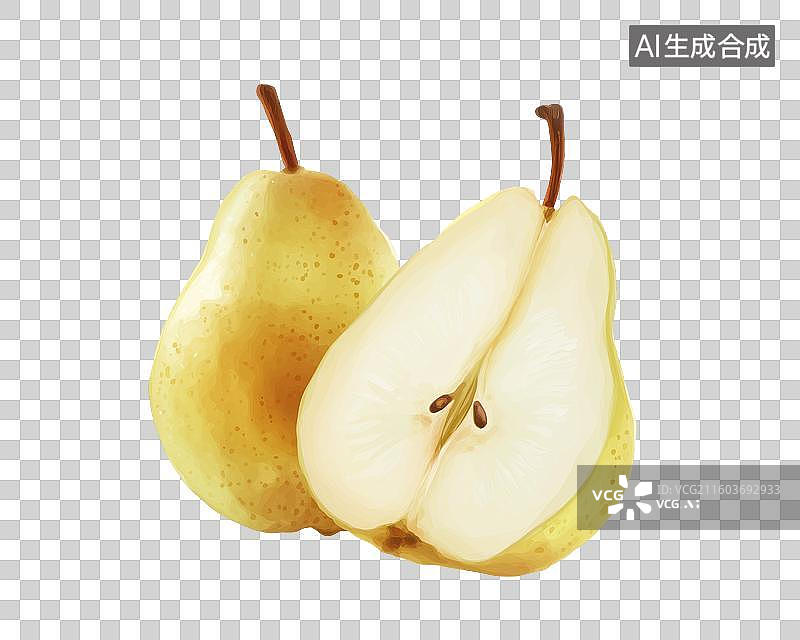 【AI数字艺术】完整与切开的梨图片素材