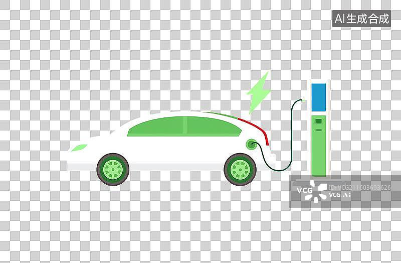 【AI数字艺术】绿色电动汽车充电图片素材