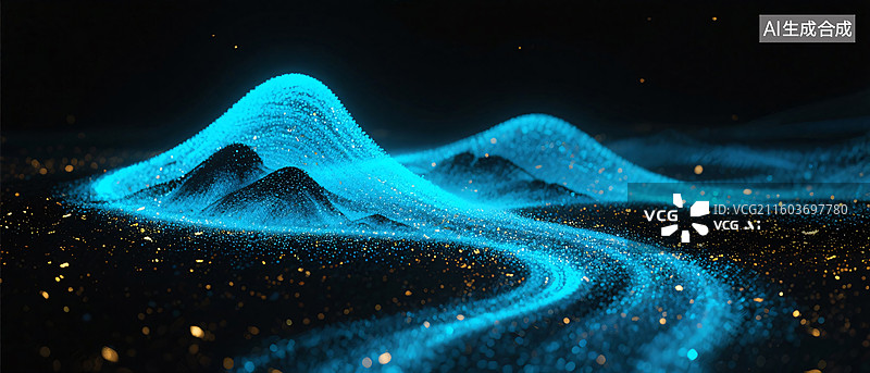 【AI数字艺术】新中式风格粒子山水画图片素材